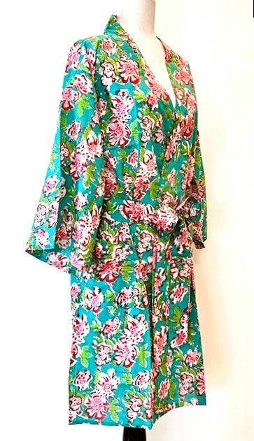 Short Kimono Cotton Duster Makes A Great Jacket or Coverup (Jade)