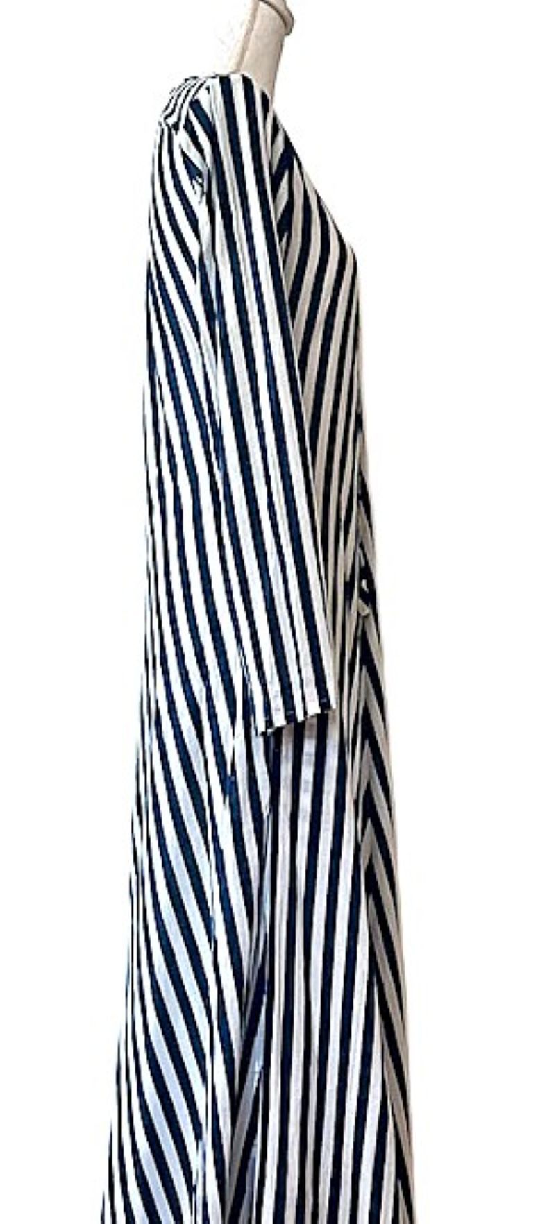 Long Cotton Block Print Stripe Dress Is A Tailored Classic (Navy and White)