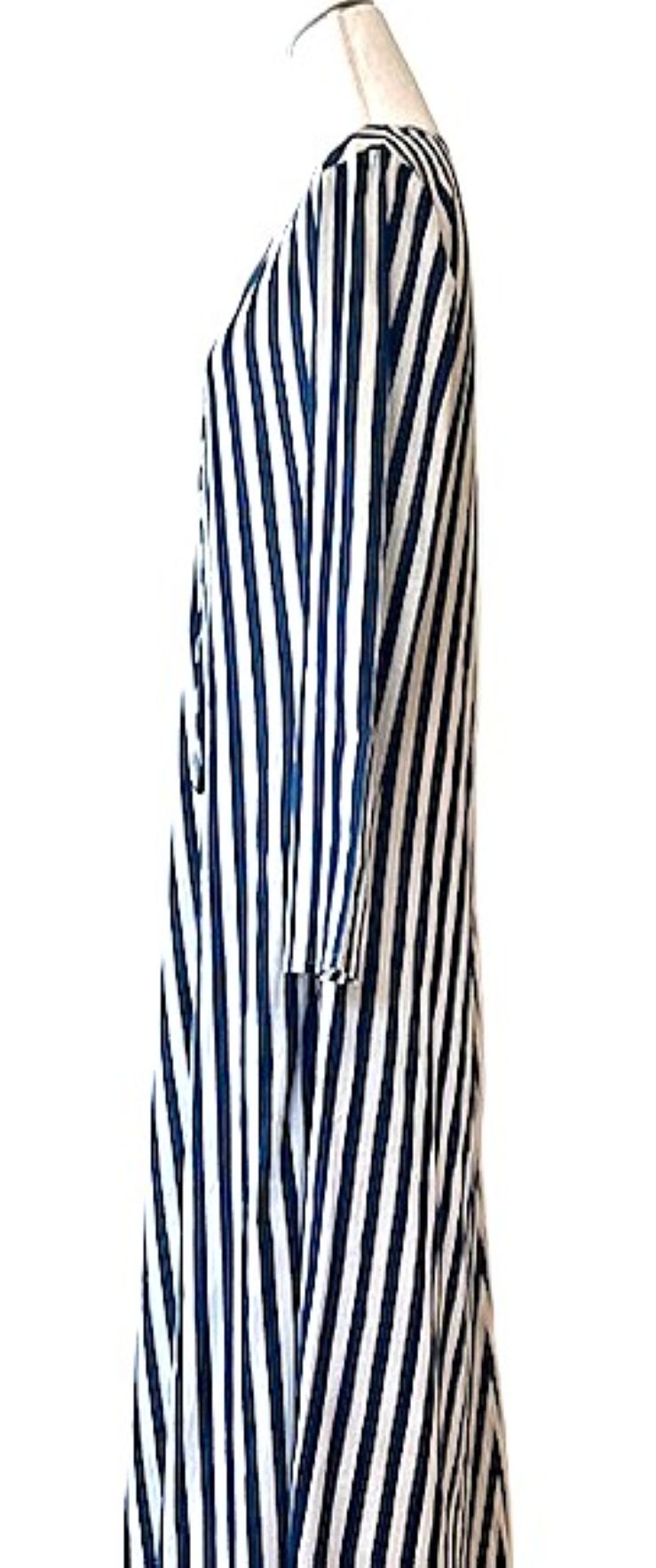 Long Cotton Block Print Stripe Dress Is A Tailored Classic (Navy and White)