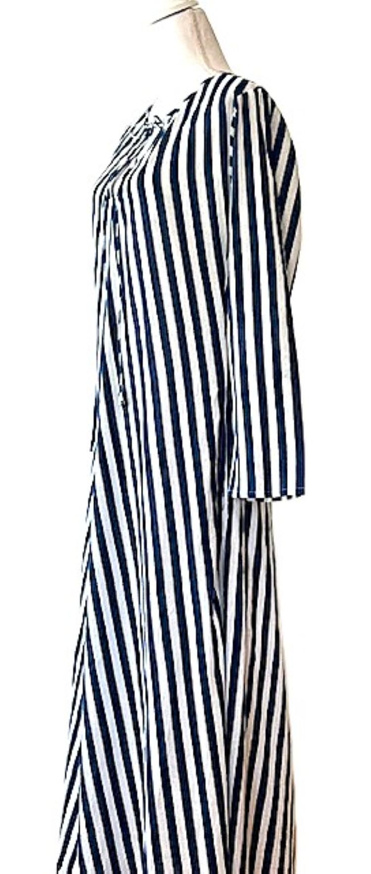 Long Cotton Block Print Stripe Dress Is A Tailored Classic (Navy and White)