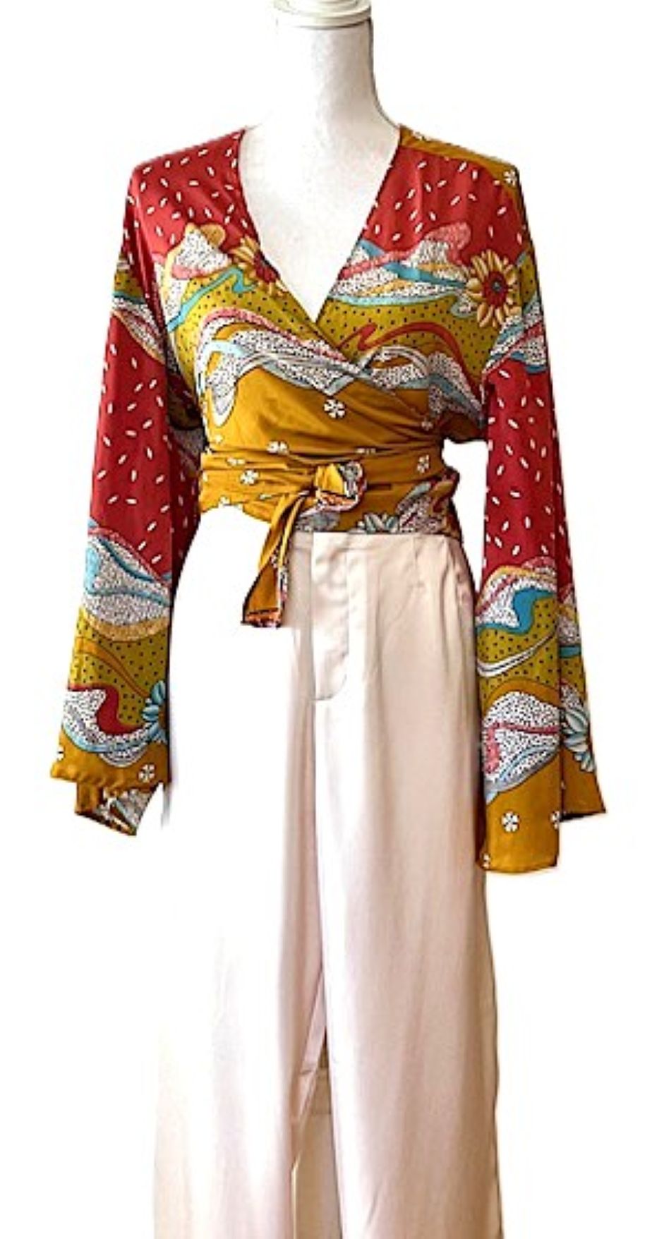 Striking Silk Wrap Crop Tops. Available 3 Different Prints.