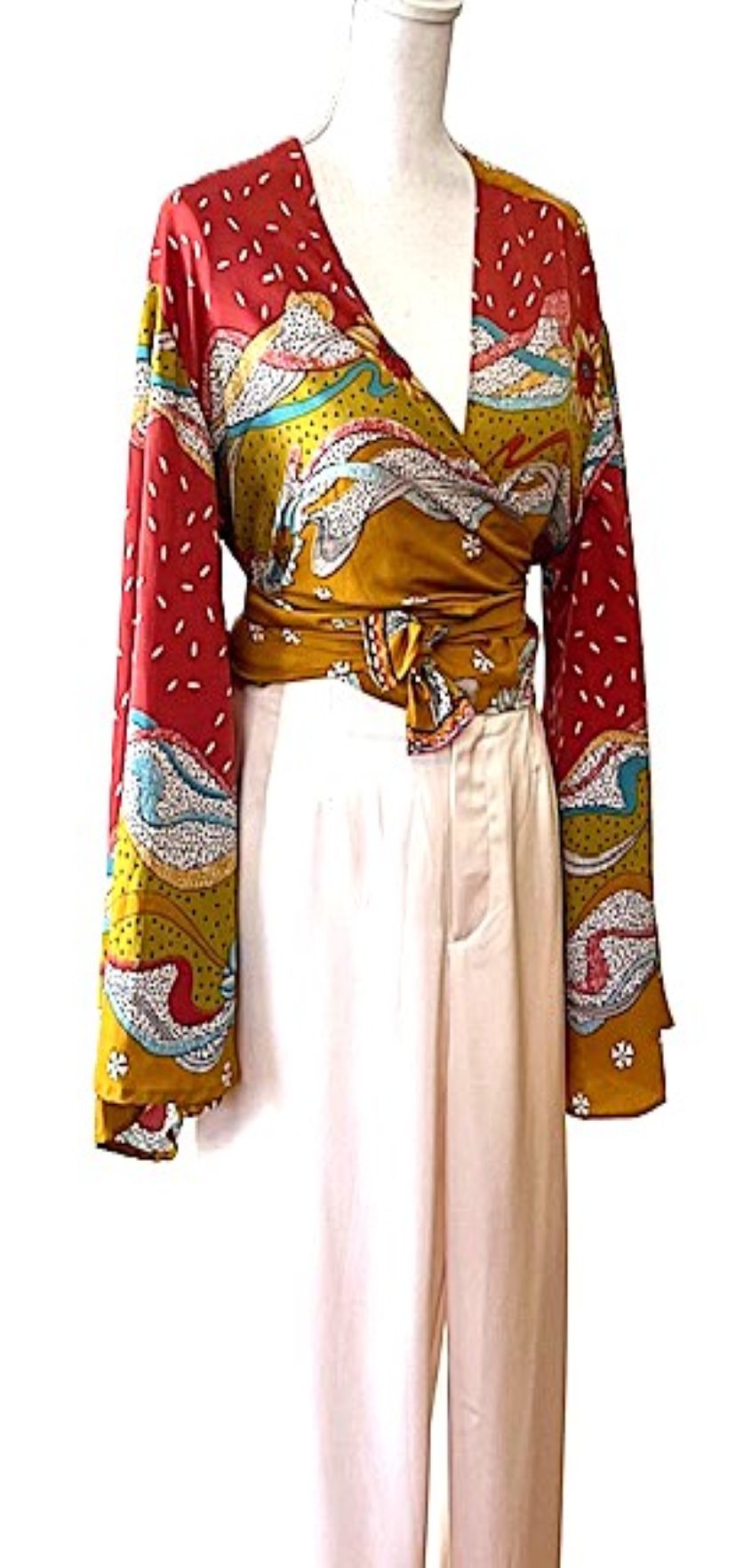 Striking Silk Wrap Crop Tops. Available 3 Different Prints.