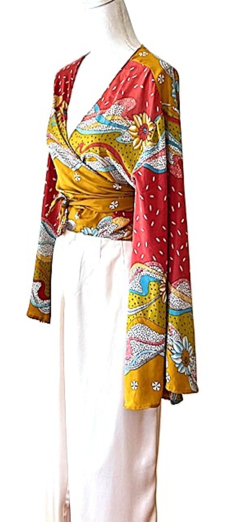 Striking Silk Wrap Crop Tops. Available 3 Different Prints.