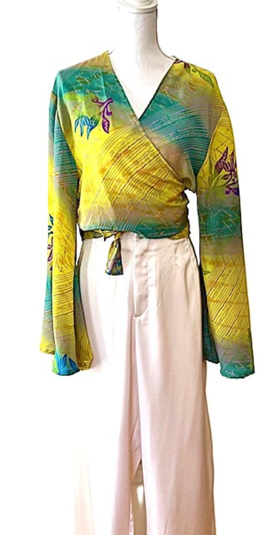 Striking Silk Wrap Crop Tops. Available 3 Different Prints.