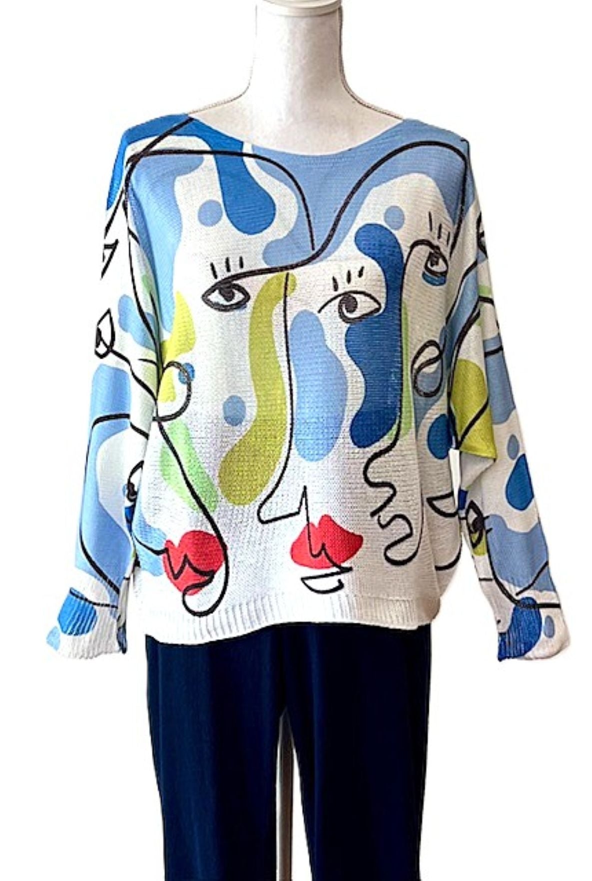 Italian Knit Sweater, Picasso. Great Color and Light Weight.