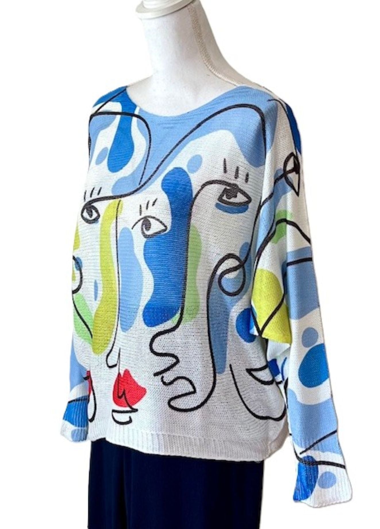 Italian Knit Sweater, Picasso. Great Color and Light Weight.