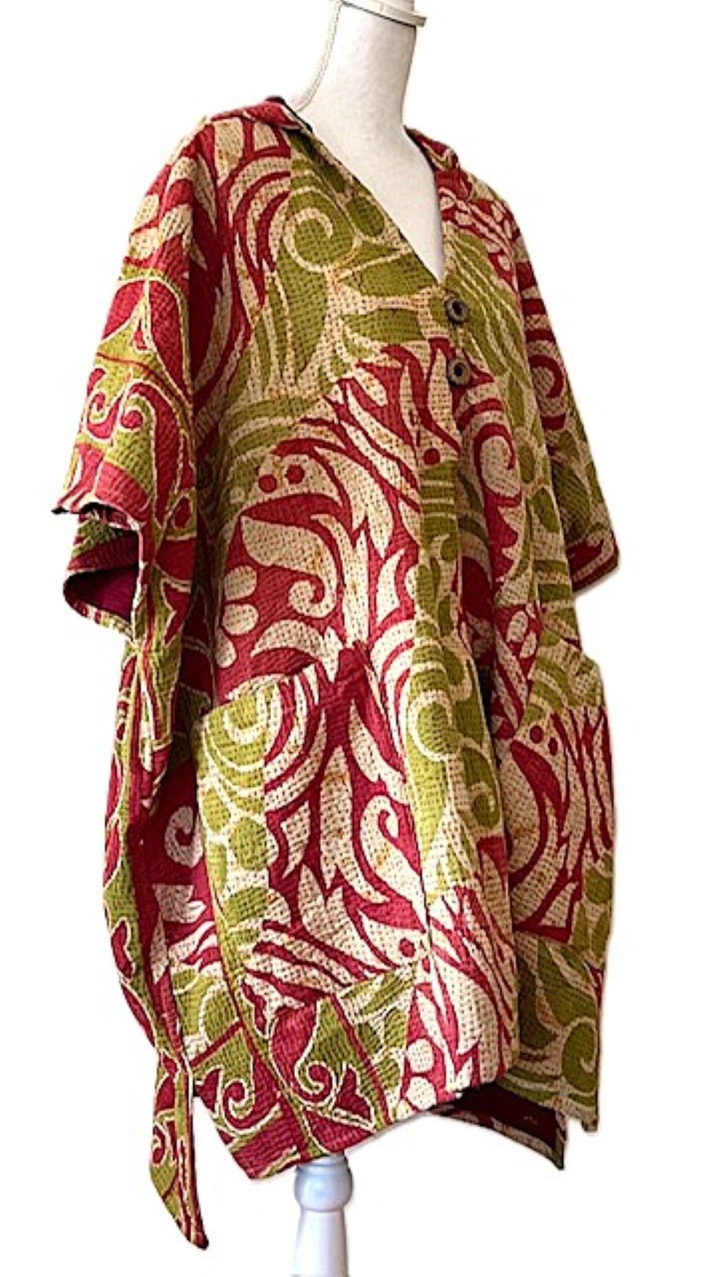 Kantha Bae Peace and Love Poncho, Versatile (Olive and Rose)