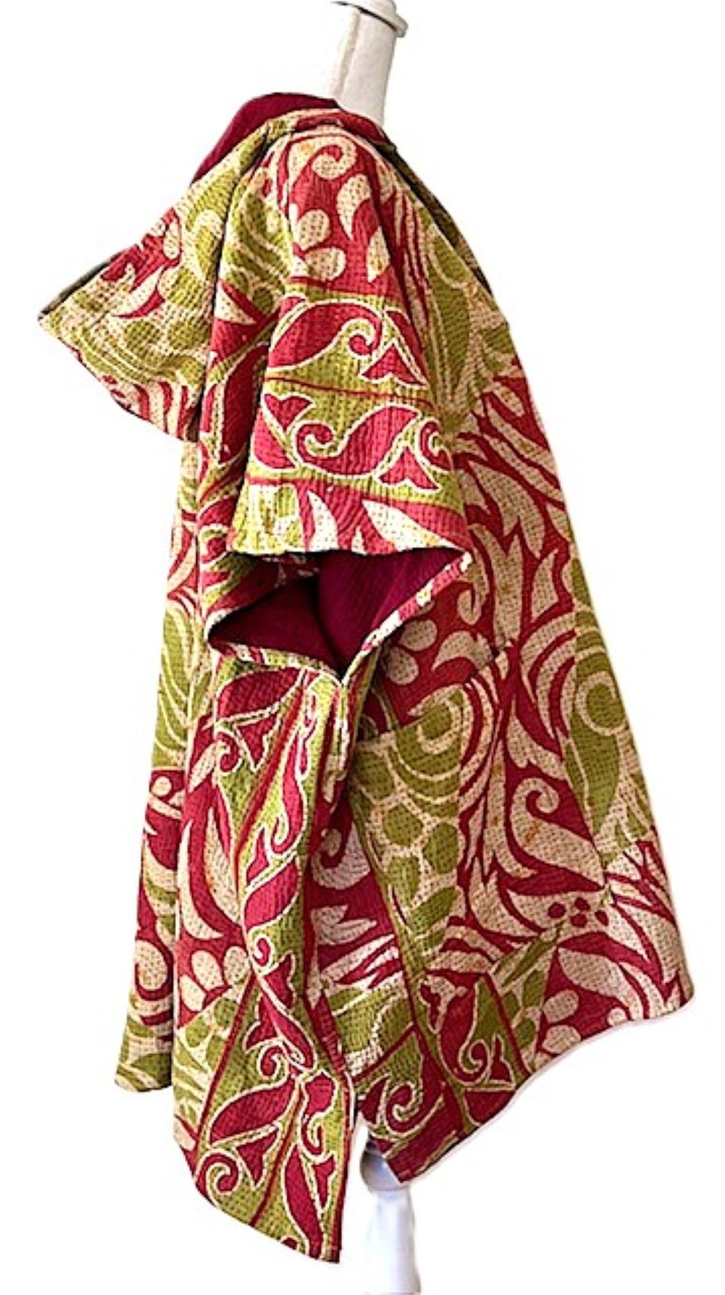 Kantha Bae Peace and Love Poncho, Versatile (Olive and Rose)