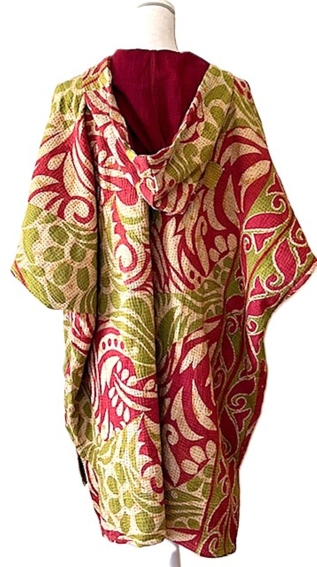 Kantha Bae Peace and Love Poncho, Versatile (Olive and Rose)