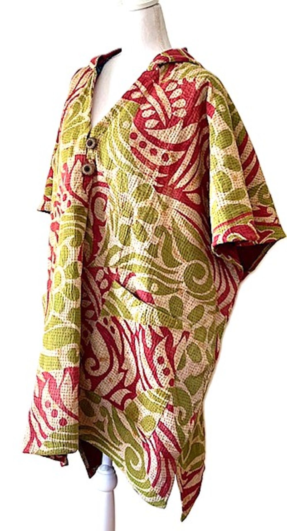 Kantha Bae Peace and Love Poncho, Versatile (Olive and Rose)
