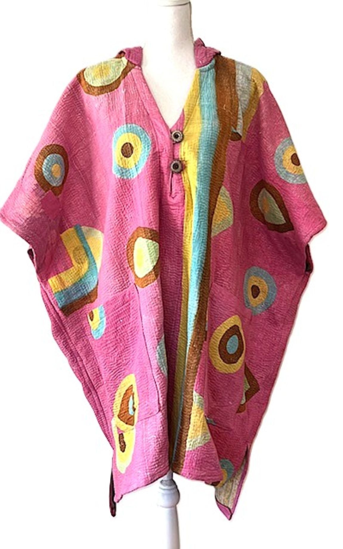 Kantha Bae Peace and Love Poncho, Versatile (Abstract Pink)