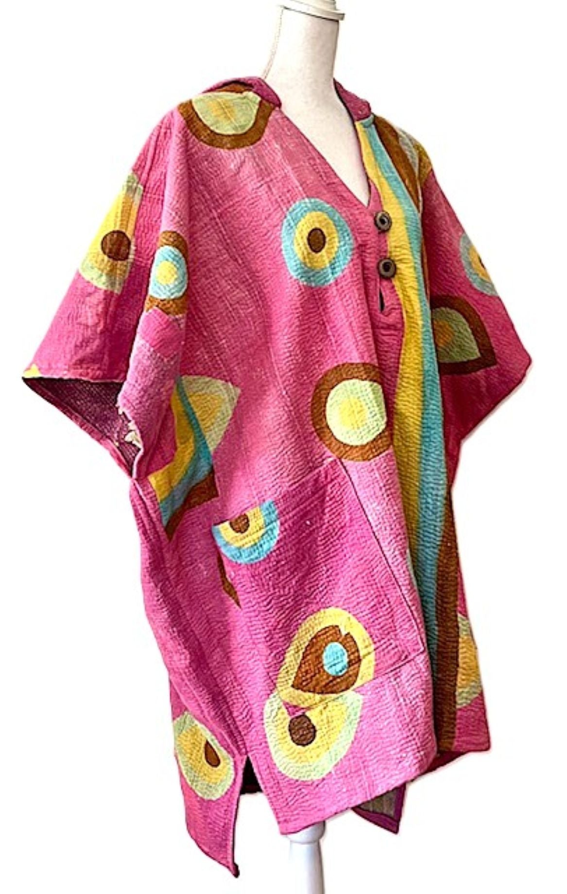Kantha Bae Peace and Love Poncho, Versatile (Abstract Pink)