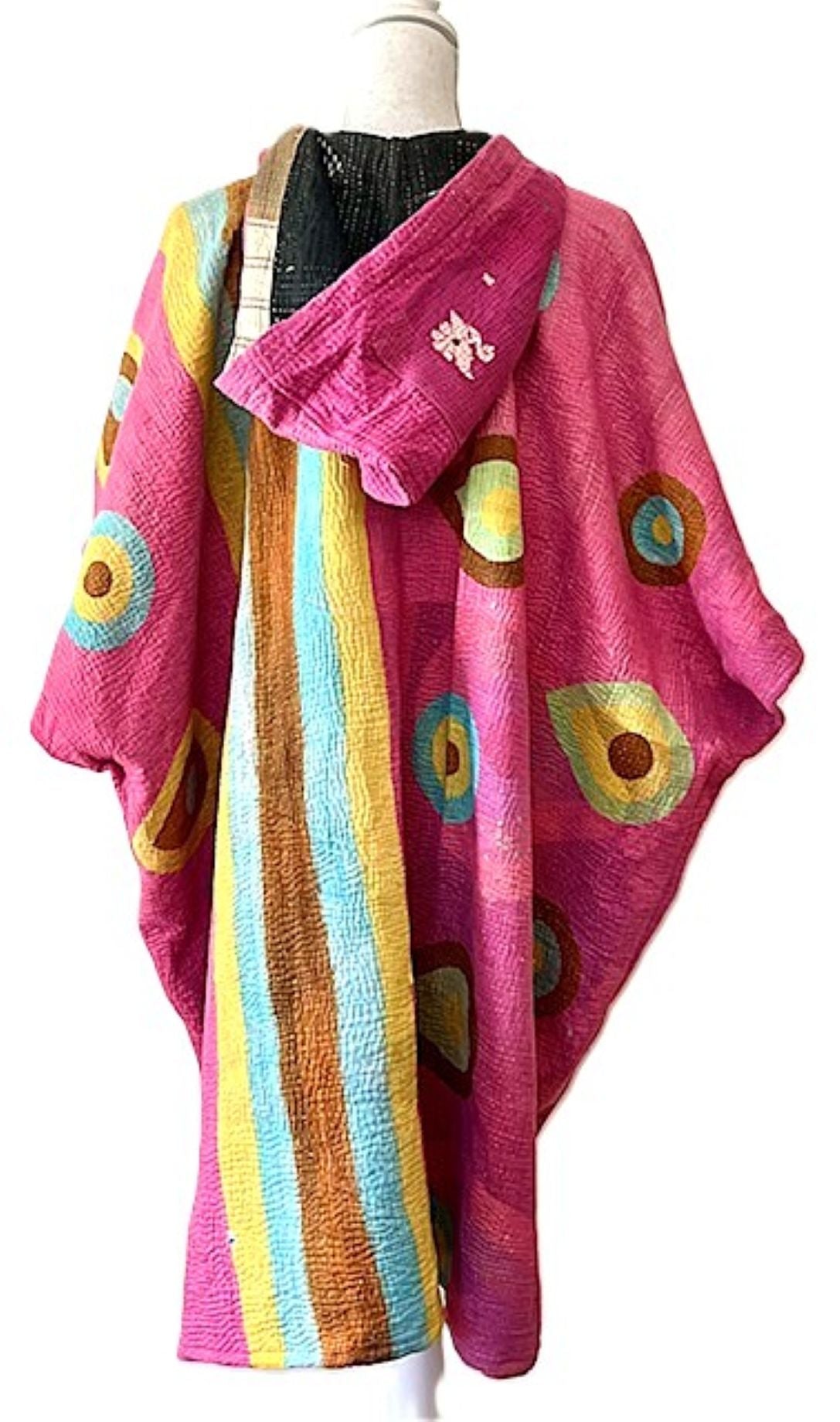 Kantha Bae Peace and Love Poncho, Versatile (Abstract Pink)