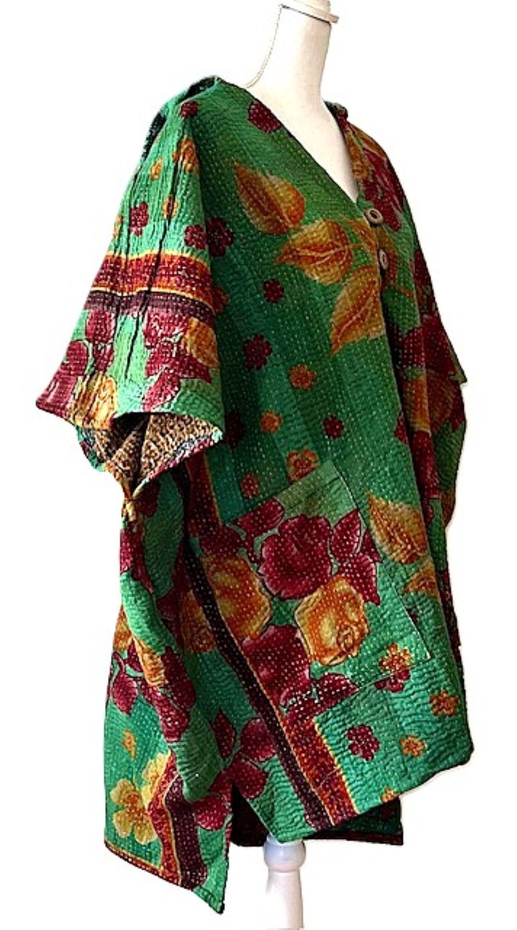 Kantha Bae Peace and Love Poncho, Versatile (Green Floral)