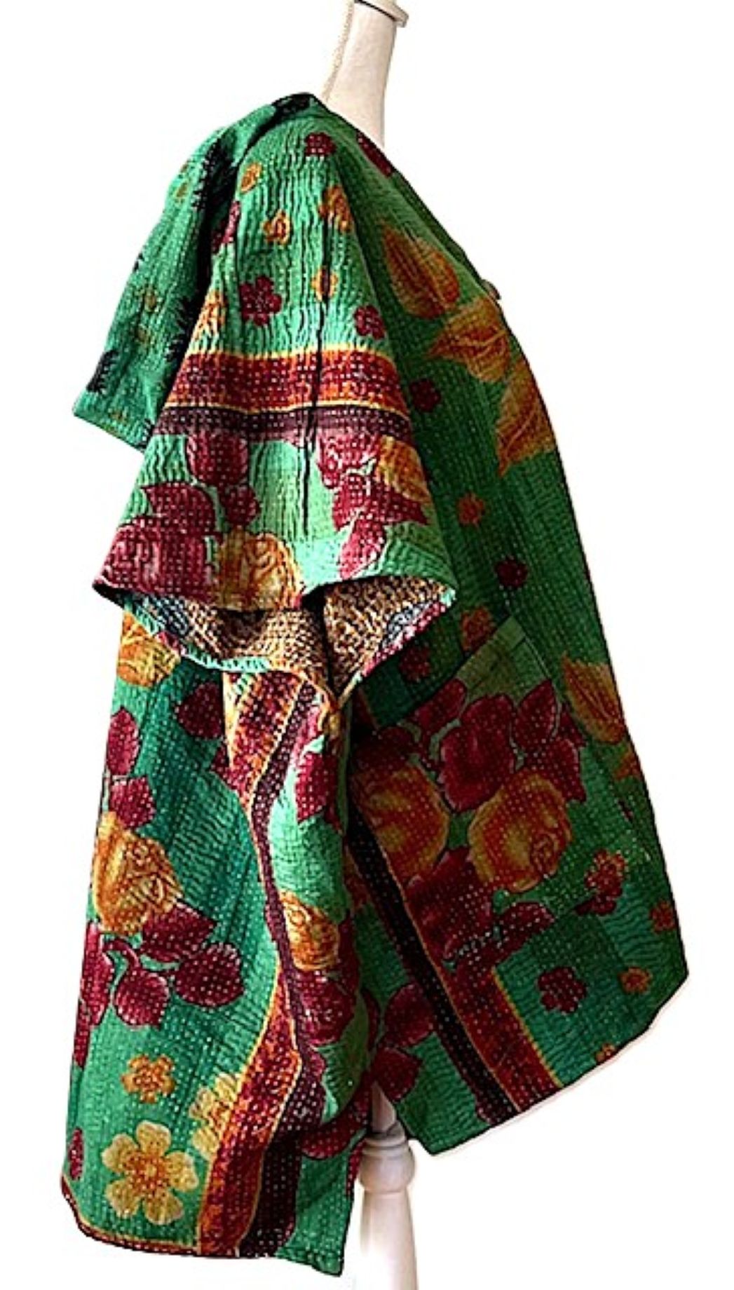 Kantha Bae Peace and Love Poncho, Versatile (Green Floral)