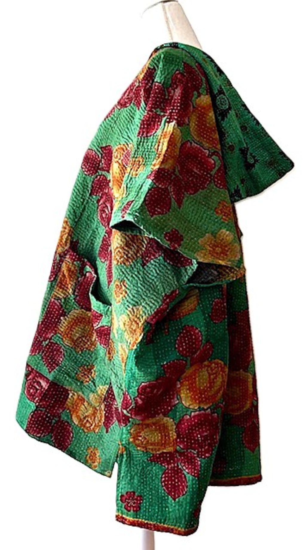 Kantha Bae Peace and Love Poncho, Versatile (Green Floral)