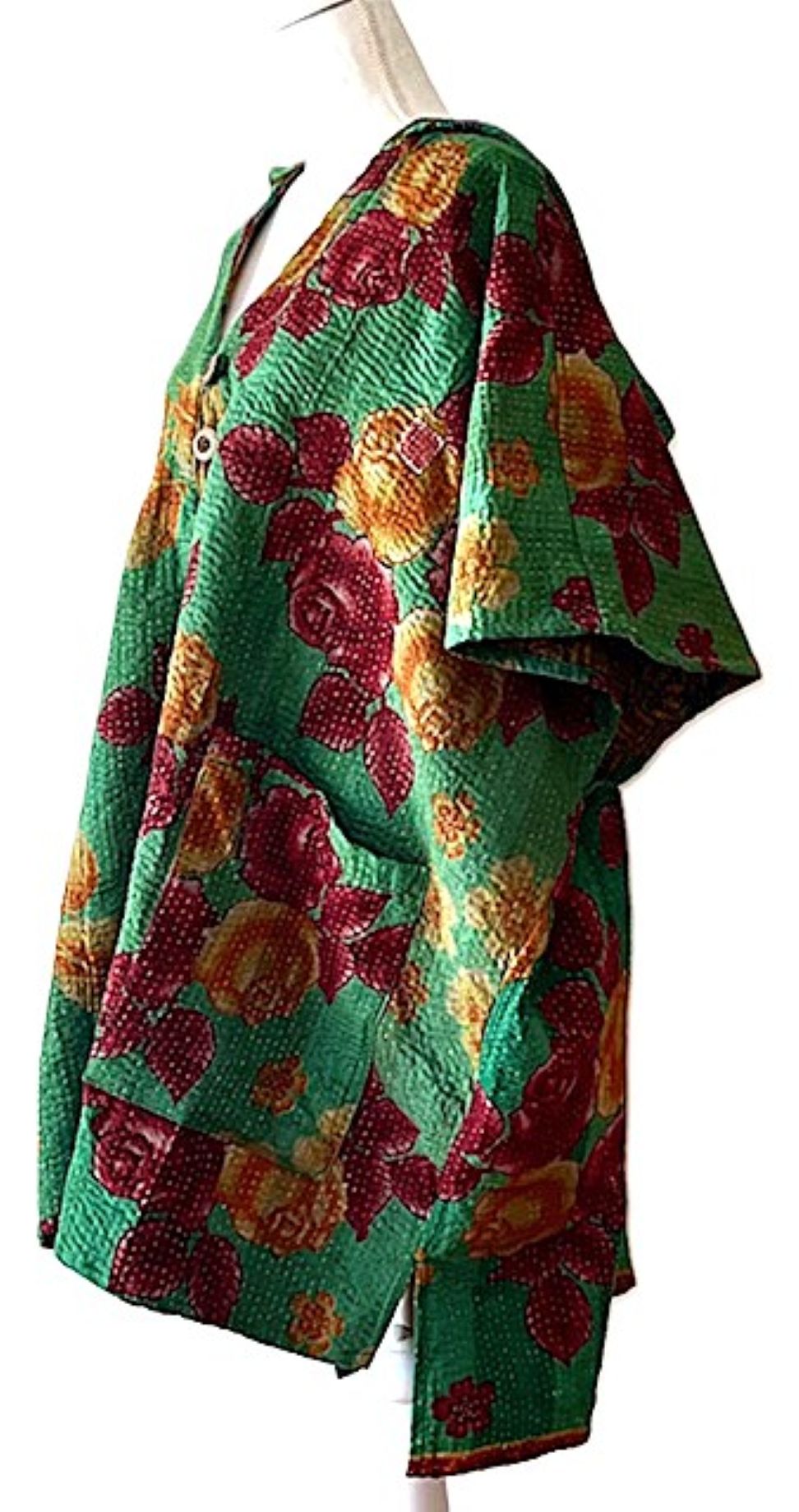 Kantha Bae Peace and Love Poncho, Versatile (Green Floral)