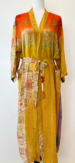 Luxury Silk Kimono Duster, Dramatic (Gold and Red)