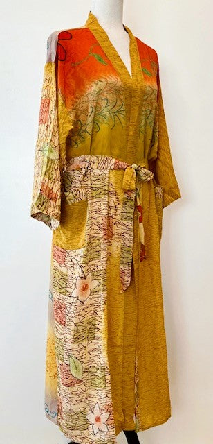 Luxury Silk Kimono Duster, Dramatic (Gold and Red)