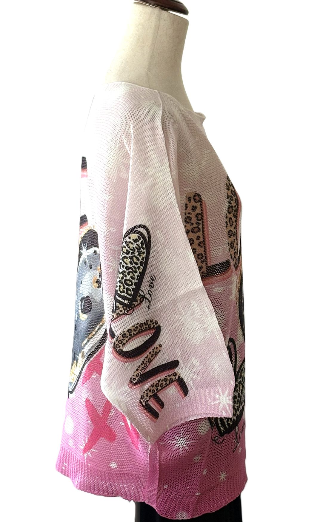 Italian Knit Sweater, Graffiti Art Love Sweater (Pink)