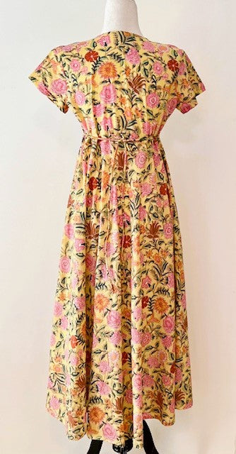 Midi Block Print Cotton Dress Has An Element of Elegance (Yellow)