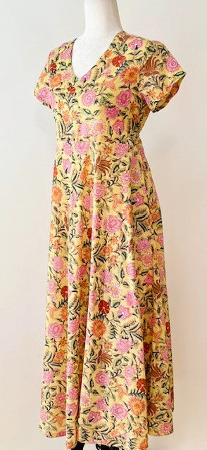 Midi Block Print Cotton Dress Has An Element of Elegance (Yellow)