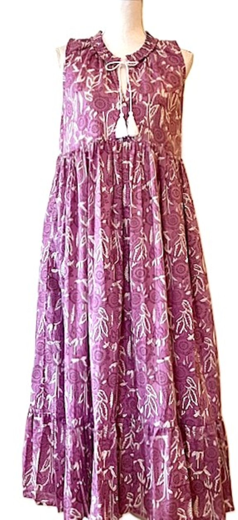 Tiered Sleeveless Hand Printed Maxi Dress (Lilac)