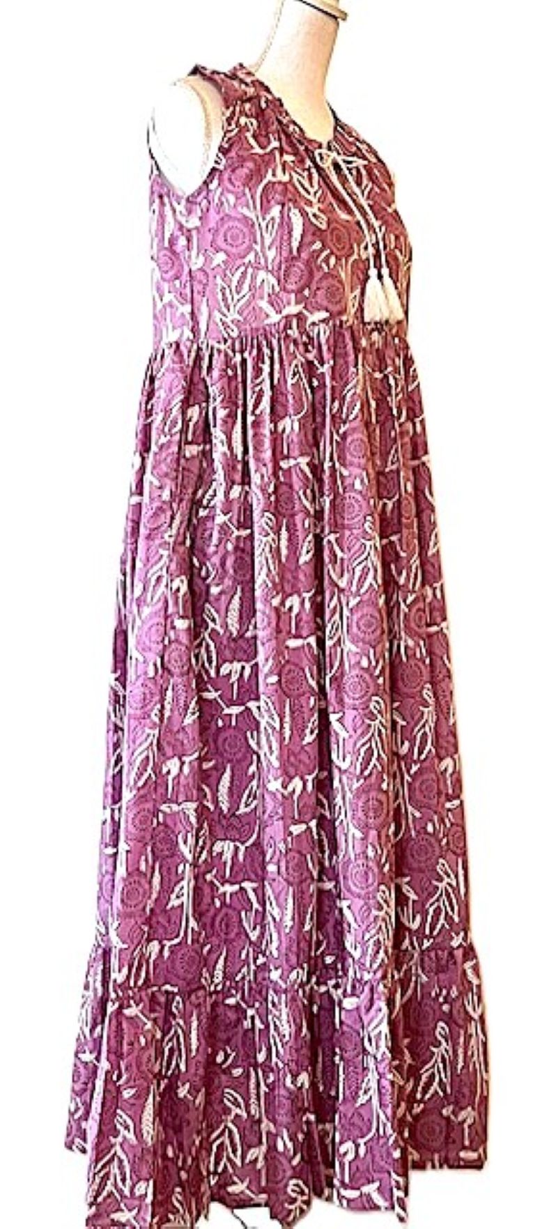 Tiered Sleeveless Hand Printed Maxi Dress (Lilac)
