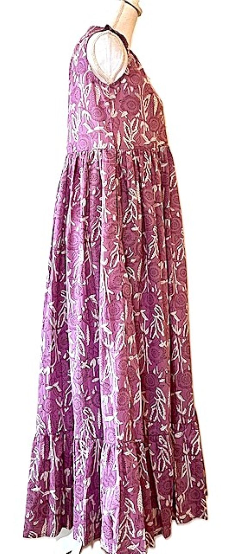 Tiered Sleeveless Hand Printed Maxi Dress (Lilac)