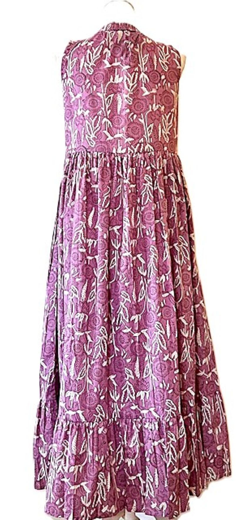 Tiered Sleeveless Hand Printed Maxi Dress (Lilac)