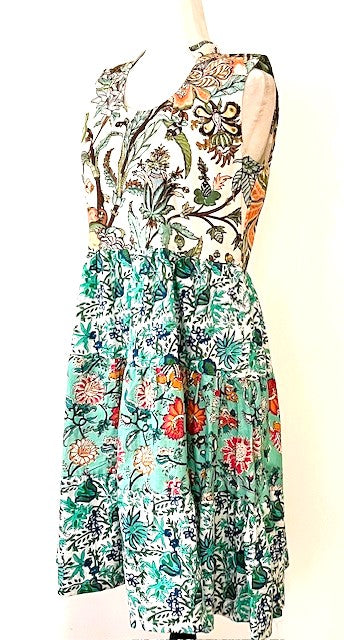 Dresses, Easy Basic: Mixed Block Print Short Cotton Dress (Sleeveless)