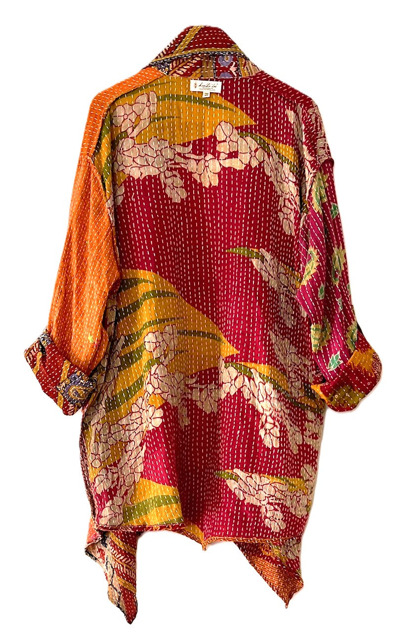 Kantha Bae Oasis Cotton Cardigan, Reversible (Red)
