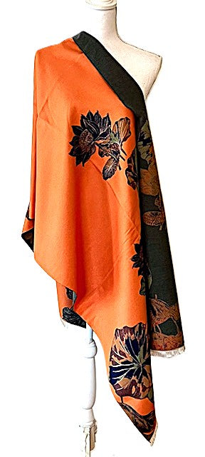 Orange and Black Tropics Reversible Wrap – Artisan Shawl.