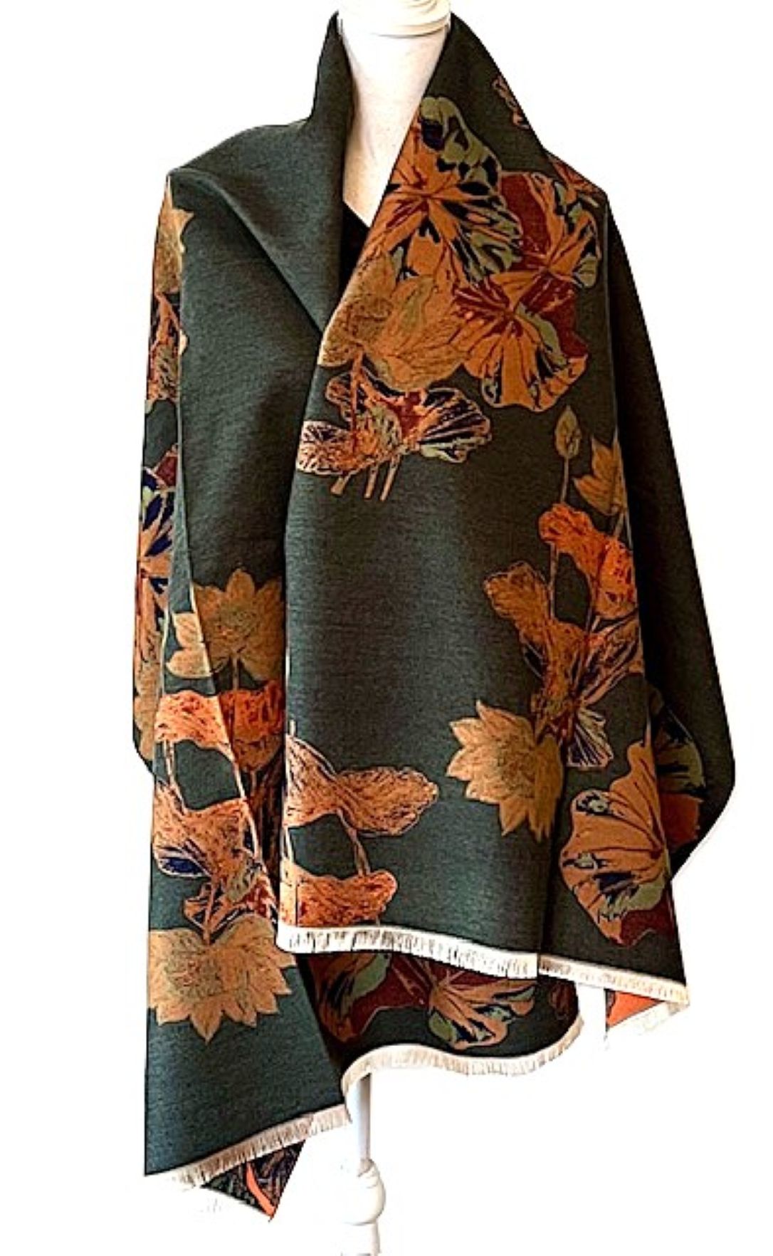 Orange and Black Tropics Reversible Wrap – Artisan Shawl.