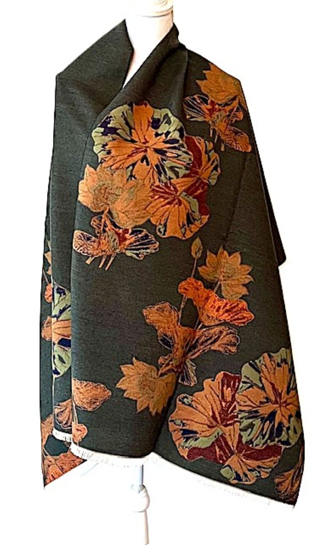 Orange and Black Tropics Reversible Wrap – Artisan Shawl.