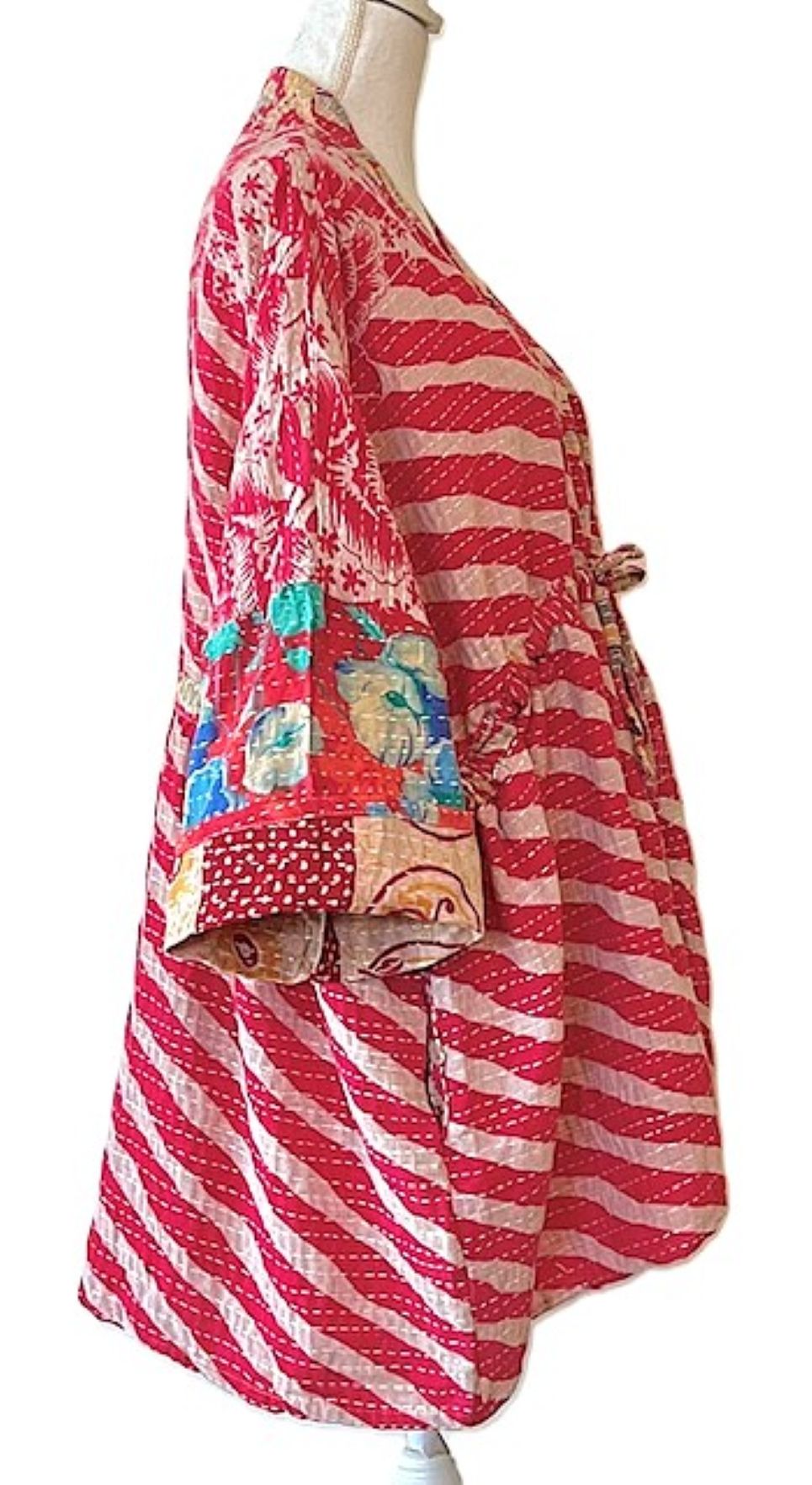 Kantha Bae Shortie Kimono (Pink Stripe)