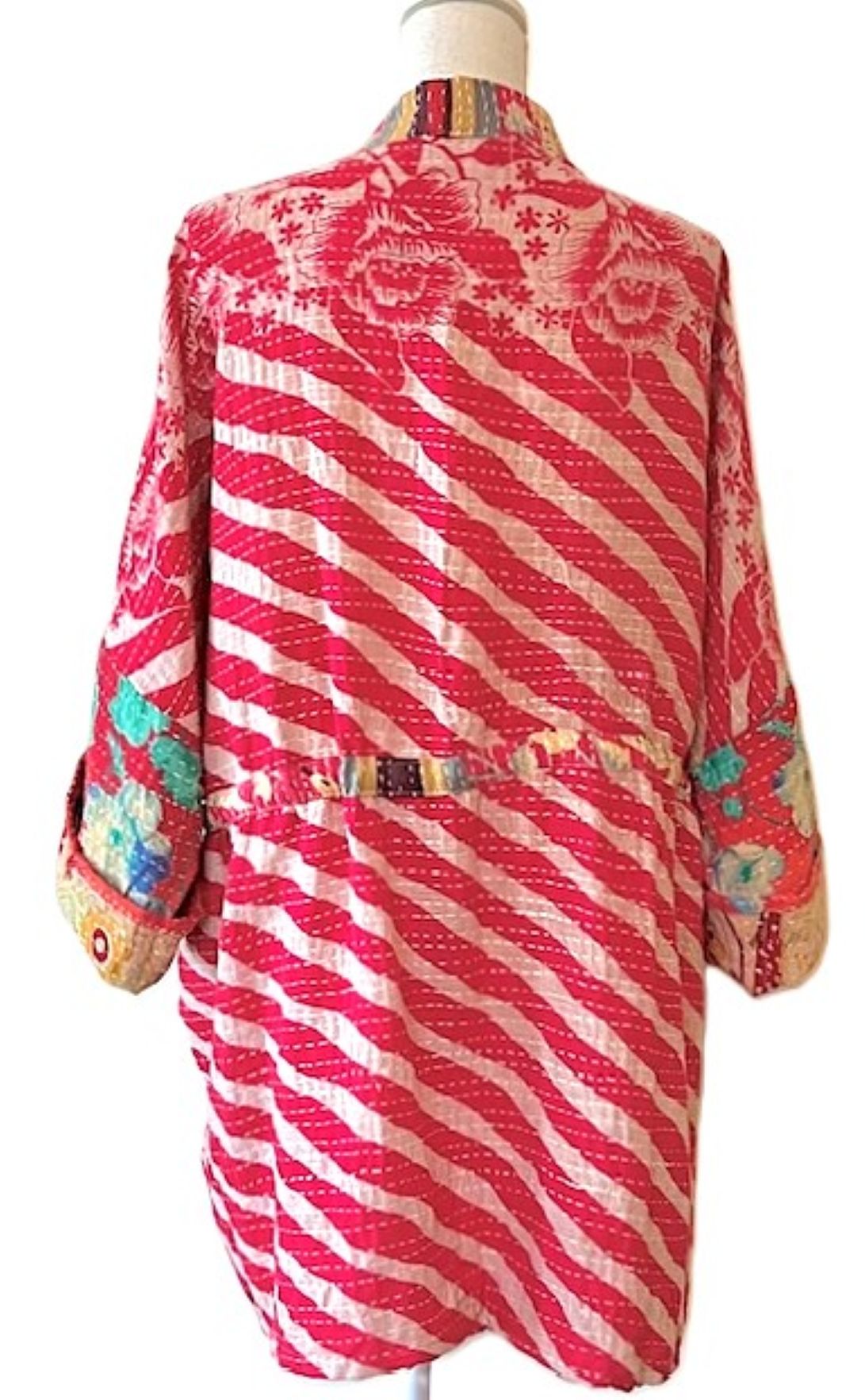 Kantha Bae Shortie Kimono (Pink Stripe)