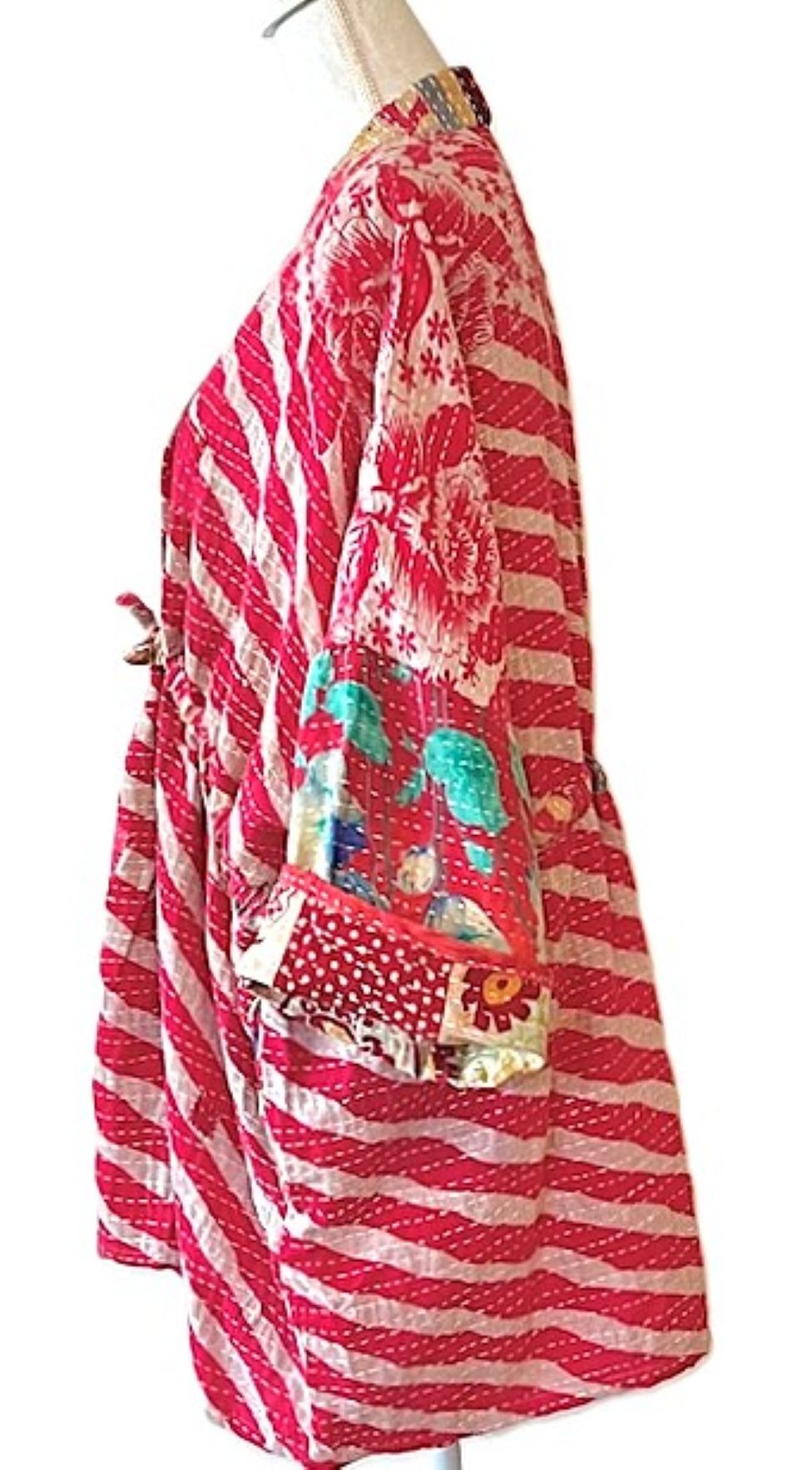 Kantha Bae Shortie Kimono (Pink Stripe)