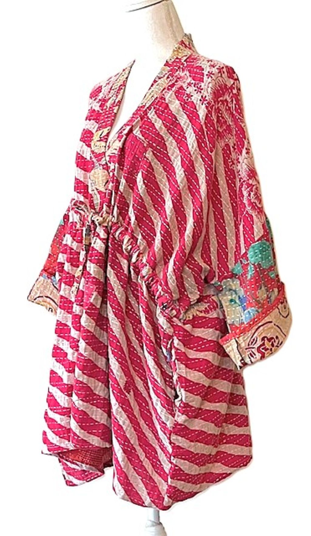 Kantha Bae Shortie Kimono (Pink Stripe)