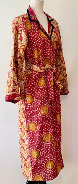 New Vintage Kantha Quilted Reversible Jacket, Red & Gold