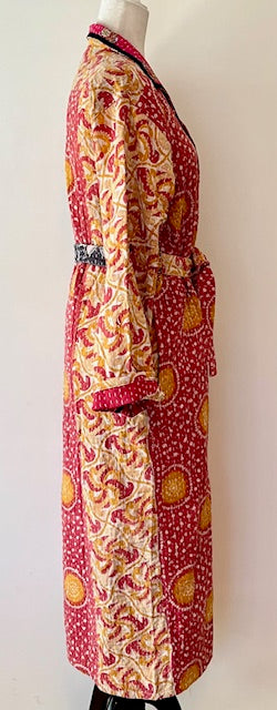 New Vintage Kantha Quilted Reversible Jacket, Red & Gold