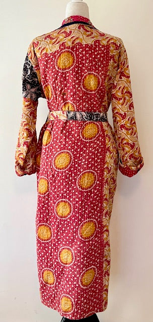 New Vintage Kantha Quilted Reversible Jacket, Red & Gold