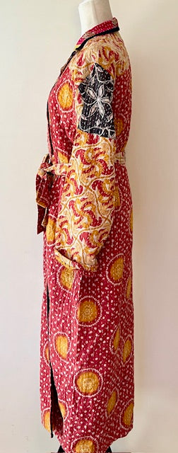 New Vintage Kantha Quilted Reversible Jacket, Red & Gold