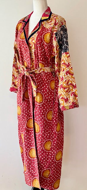 New Vintage Kantha Quilted Reversible Jacket, Red & Gold