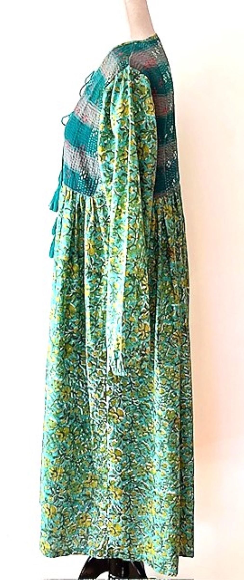 Embroidered Cotton Panel Dress Slims And Highlights The Figure (Emerald)