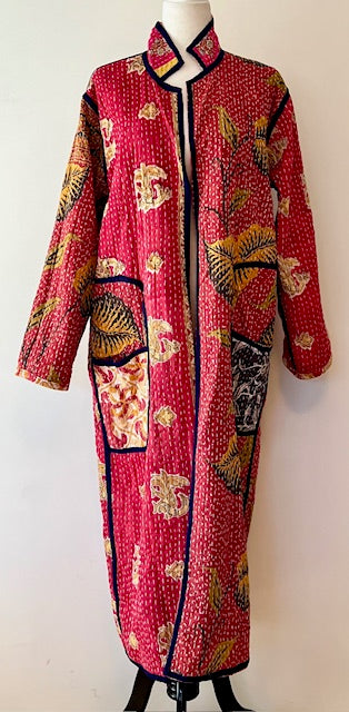 New Vintage Kantha Quilted Reversible Jacket, Red & Gold