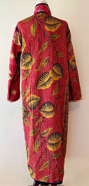 New Vintage Kantha Quilted Reversible Jacket, Red & Gold
