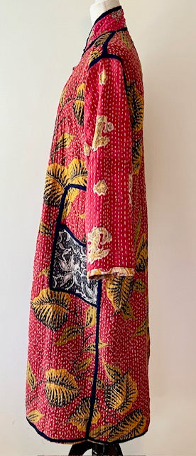 New Vintage Kantha Quilted Reversible Jacket, Red & Gold