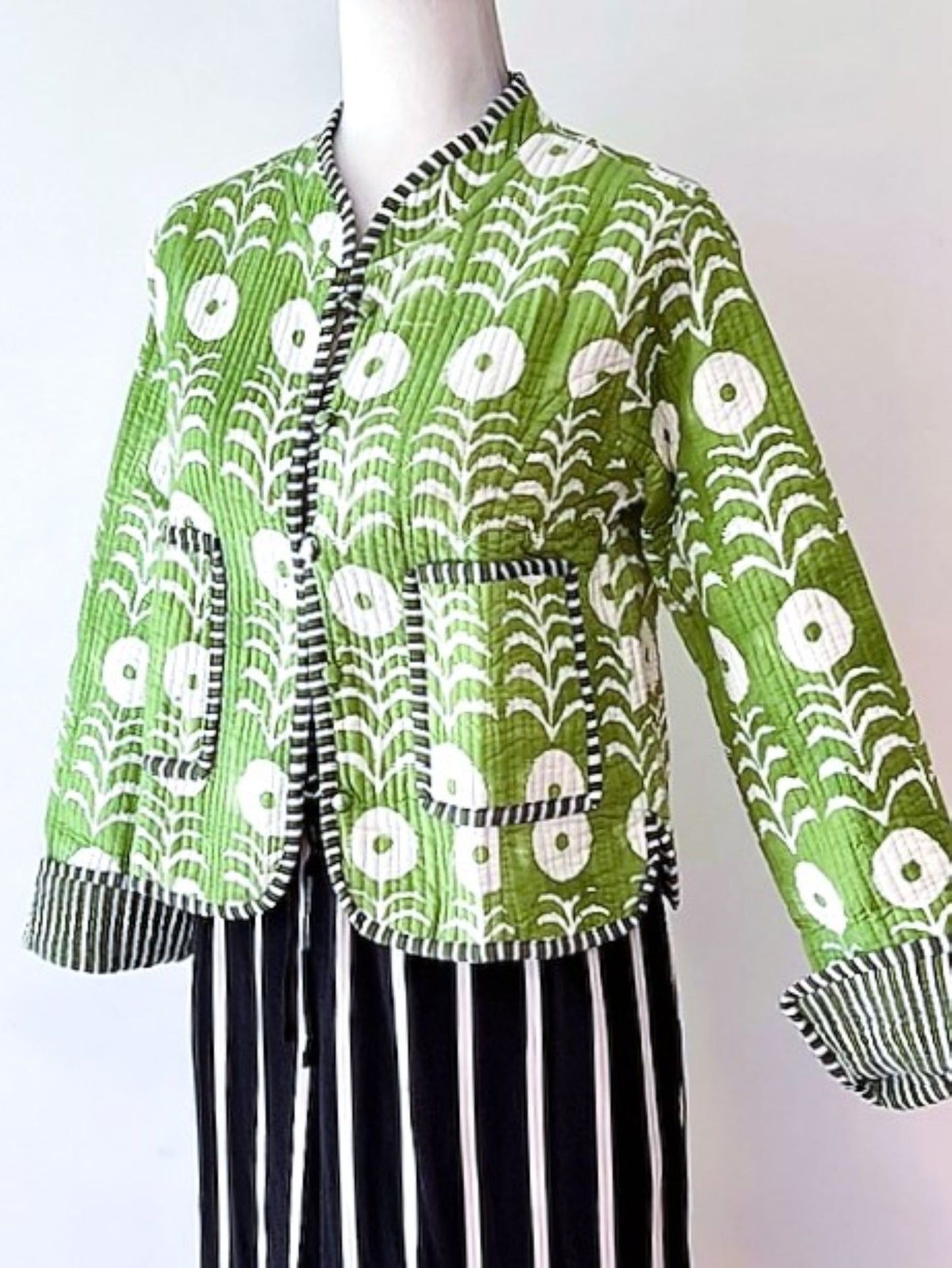 Uptown Chic, Simple Quilted Jacket Looks Rich And Classic. Fully Reversible. (Lime)
