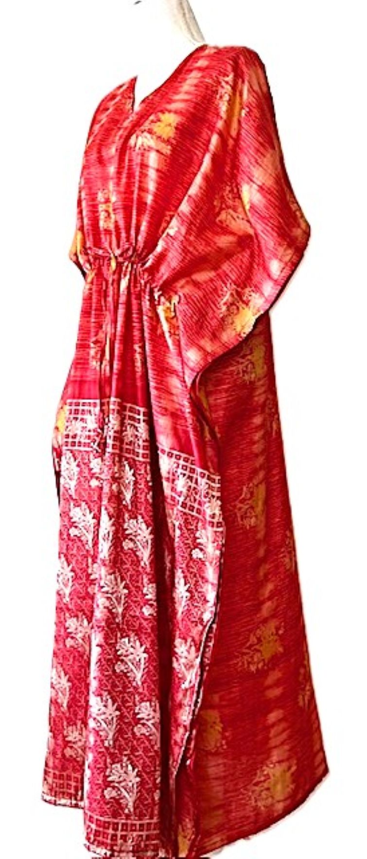 Beautiful Handmade Silk Caftan. Beach or Pool Perfect.(Red Gold)